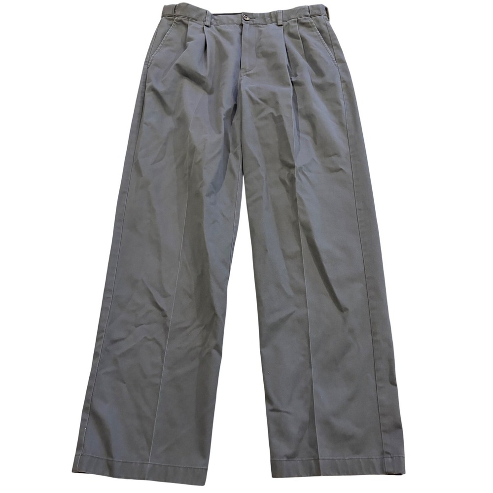 LL Bean Comfort Waist Pleated Chino Pants Gray 34x32 100% Cotton